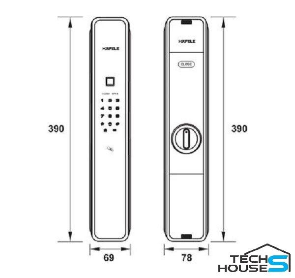Kích thước khóa điện tử Hafele PP9000